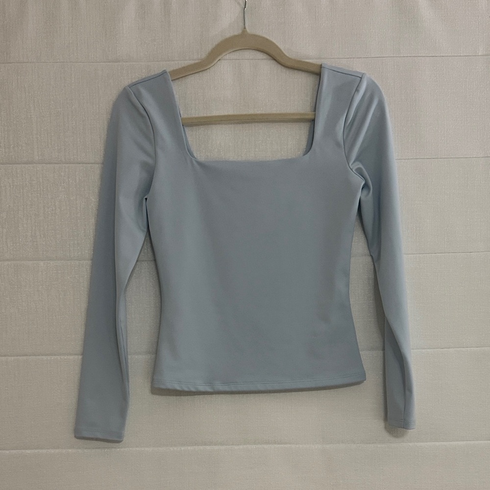 Express Women's Long Sleeve Square Neck Top - Soft Blue